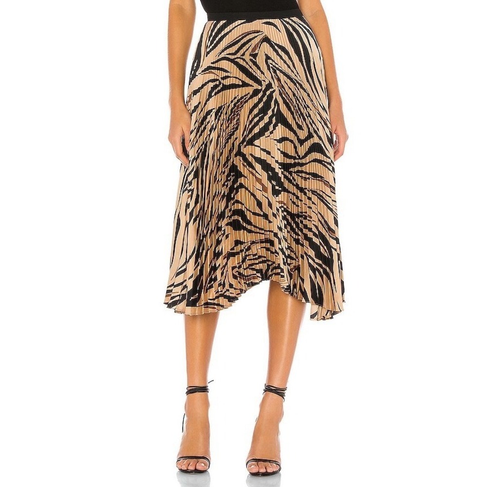 Bailey 44 Black Tan Loganā Pleated Zebra Print Asymmetric A Line Skirt Size XS